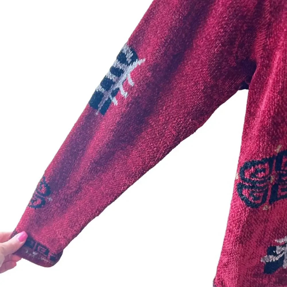 Icelandic Design Chenille Black Gold & Red‎ Iceland Symbol Soft Sweater Sz M